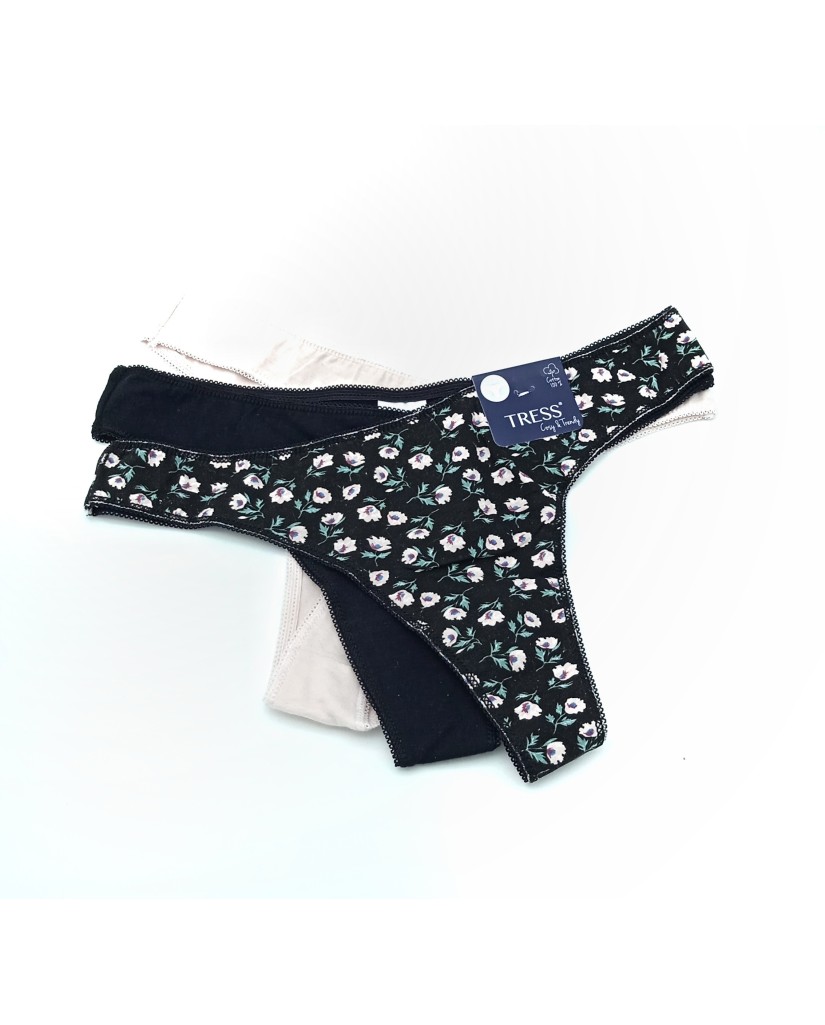 Pack de 3 tangas flores negras Tress