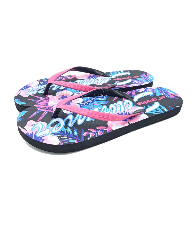 Chanclas mujer negro y fucsia