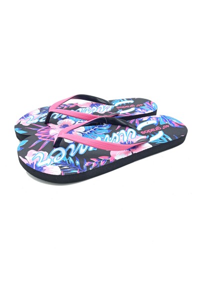 Chanclas mujer negro y fucsia