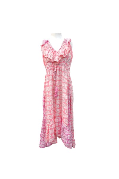 Vestido largo mujer escote volante