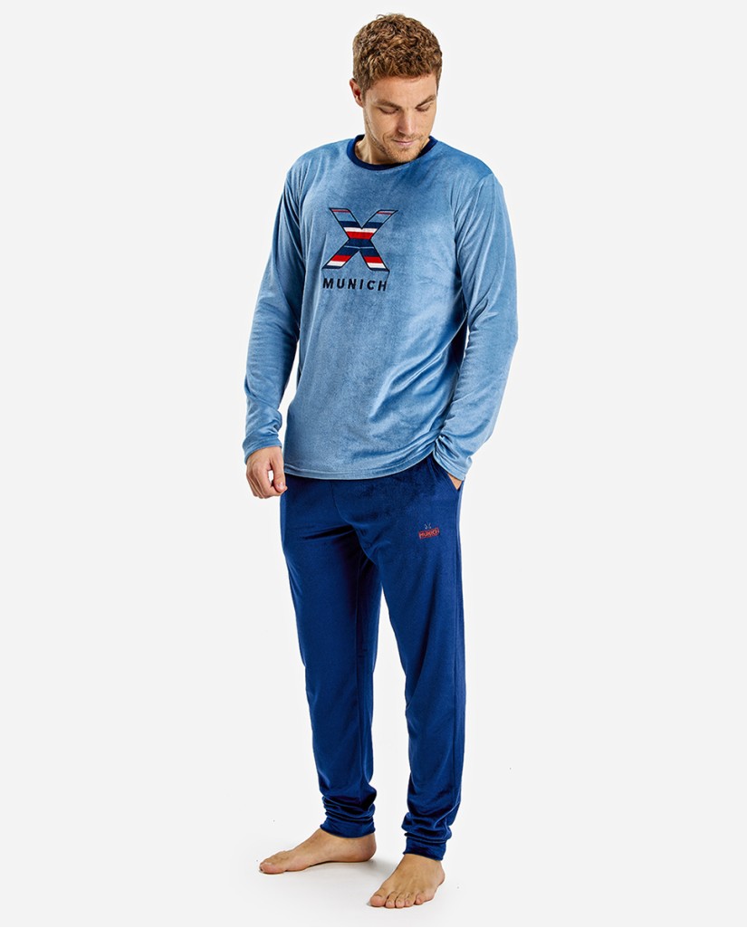 Pijama hombre poliéster azul Munich