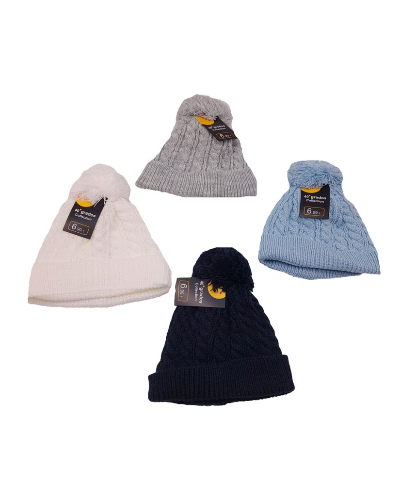Gorrito bebé con pompón con interior algodón