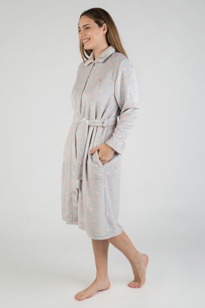 Bata larga mujer gris mariposas Caramelo