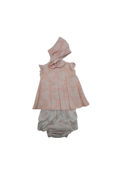 Vestido y braguita con capota salmón corazones BabyFerr