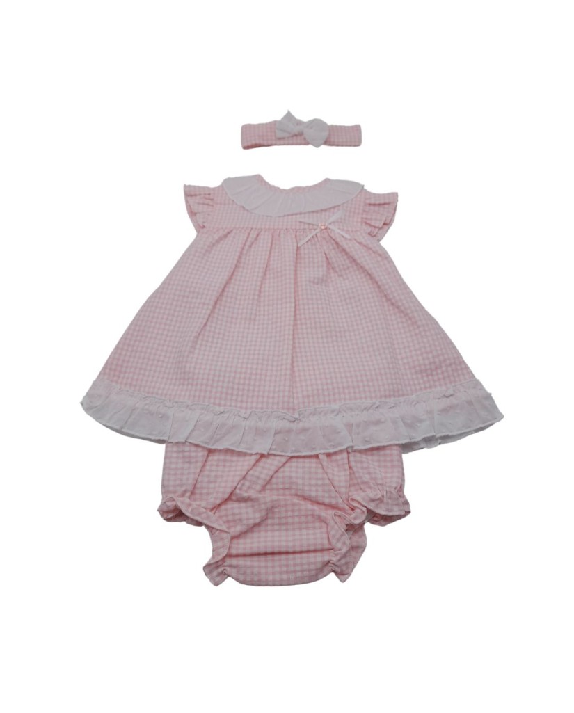 Vestido y braguita con diadema cuadros rosa BabyFerr