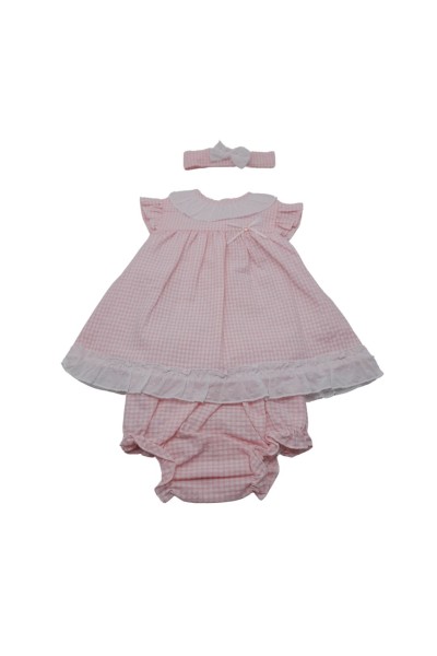 Vestido y braguita con diadema cuadros rosa BabyFerr
