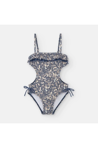 Bañador cut-out niña flores azul Waterlemon