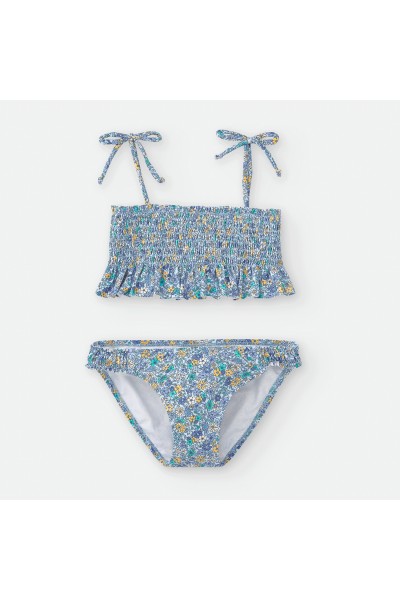 Bikini niña flores azul fruncido Waterlemon