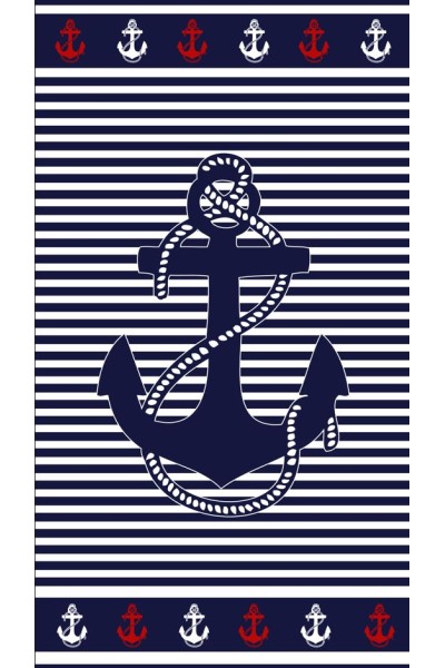 Toalla a rayas marinera ancla 90x170cm