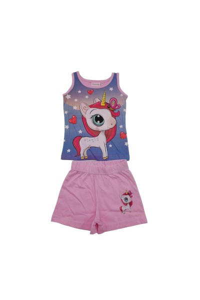 Pijama niña tirantes Unicornio rosa palo