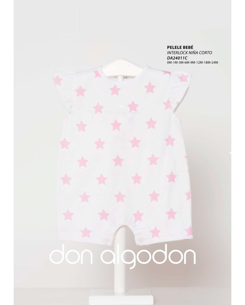 Pelele bebé manga corta estrellas rosas Don Algodón