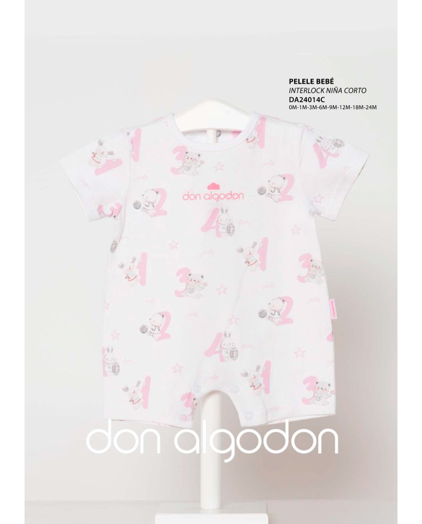 Pelele bebé manga corta animales rosa Don Algodón