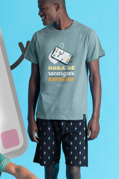 Pijama hombre verano "Hora de recargas baterías" Admas