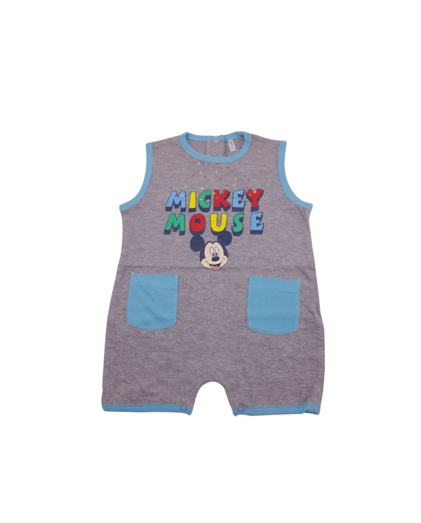 Pelele bebé tirantes gris Mickey Mouse