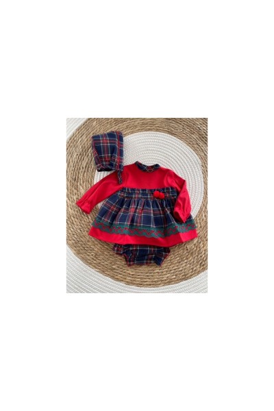 Vestido y braguita con capota rojo cuadros BabyFerr