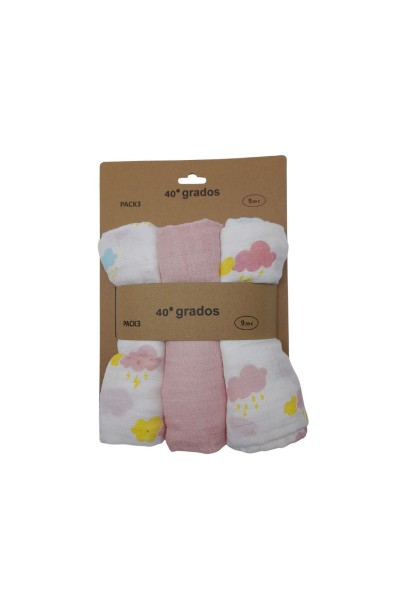 Pack 3 gasas muselinas nubes colores 80X80-40 Grados