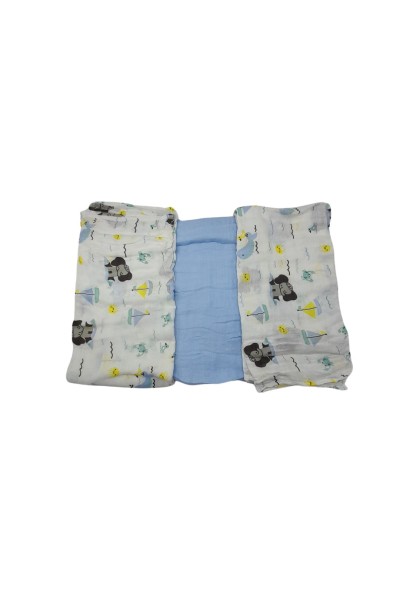 Pack 3 gasas muselinas océano azul 80x80-40 Grados