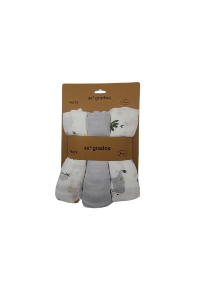 Pack 3 gasas muselinas animales pequeños 80x80-40 Grados
