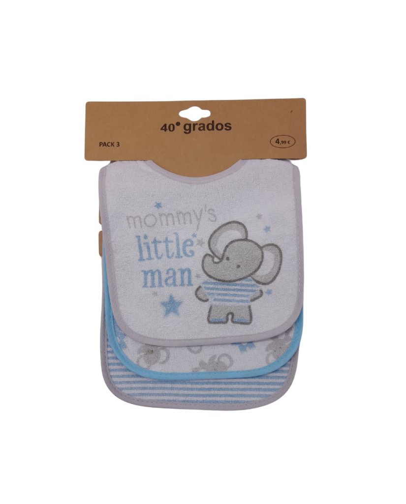 Pack 3 baberos "Mommy´s little man"-40 Grados