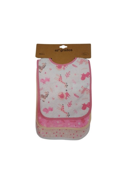 Pack 3 baberos animales rosa-40 Grados