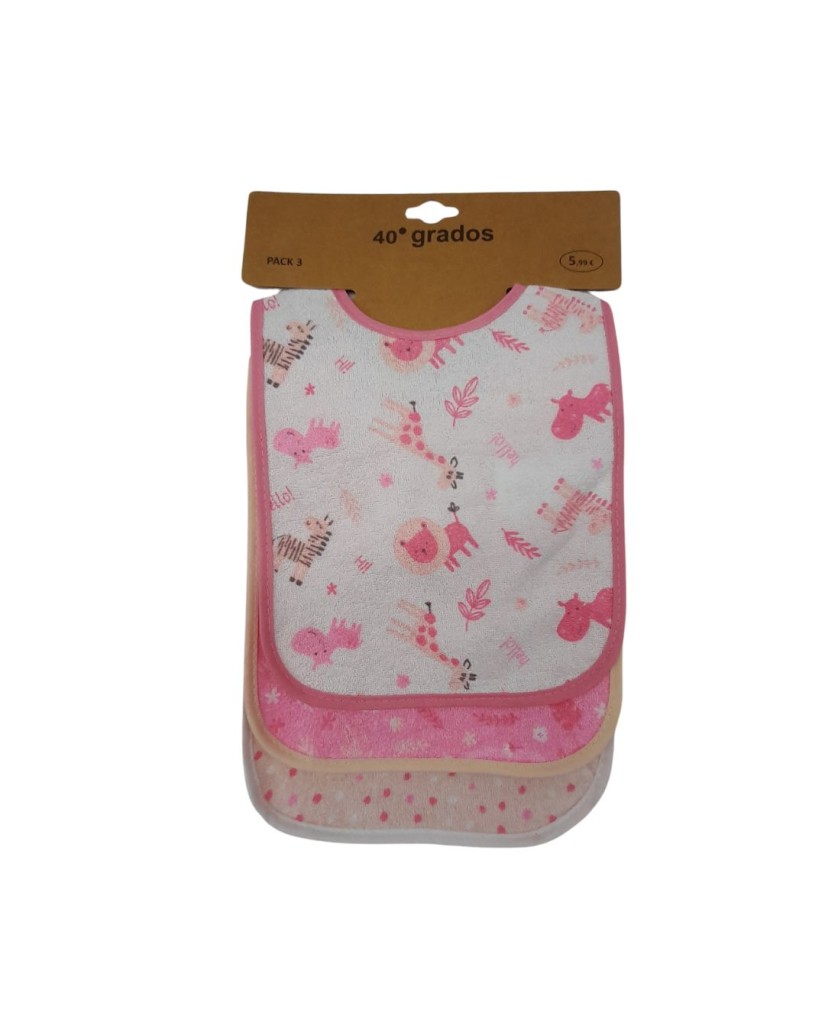Pack 3 baberos animales rosa-40 Grados