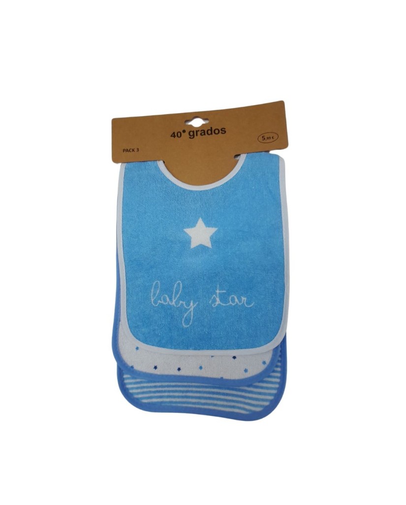 Pack 3 baberos azules "Baby Star"-40 Grados