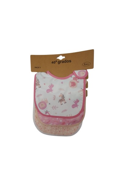 Pack 3 baberos impermeables animales rosas-40 Grados