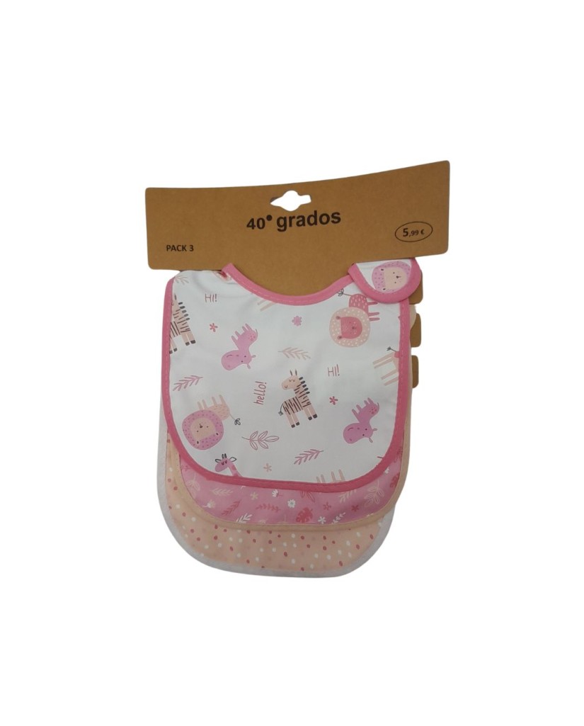 Pack 3 baberos impermeables animales rosas-40 Grados