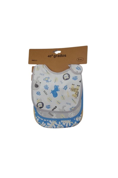Pack 3 baberos impermeables animales azul-40 Grados