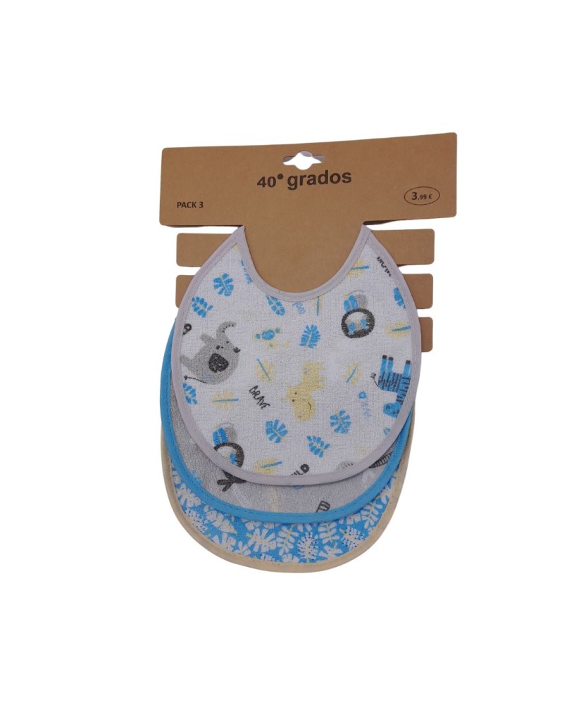 Pack 3 baberos redondos azules animales-40 Grados