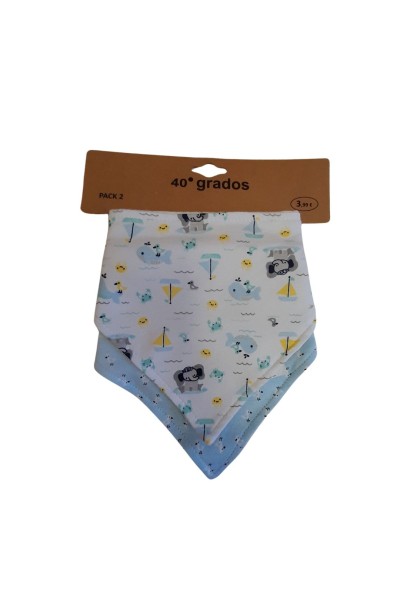 Pack 2 baberos bandana animales azul-40 Grados