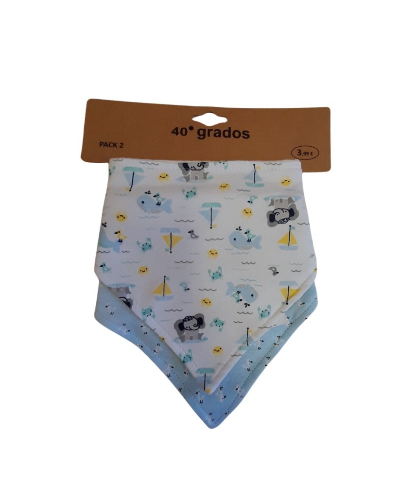 Pack 2 baberos bandana animales azul-40 Grados