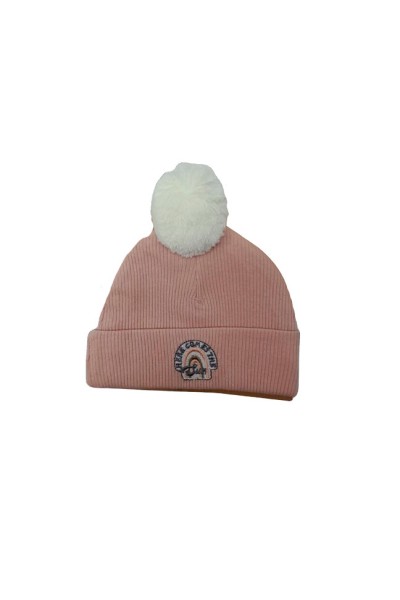 Gorrito recién nacido bebé rosa con pompón