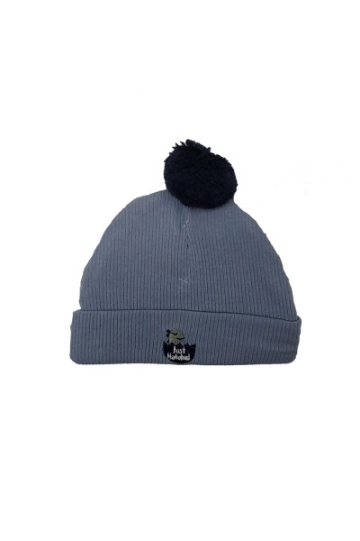 Gorrito recién nacido azul con pompón