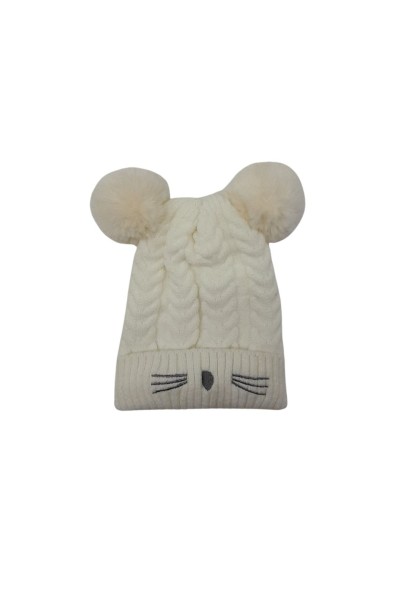 Gorro niña blanco pompones gatito