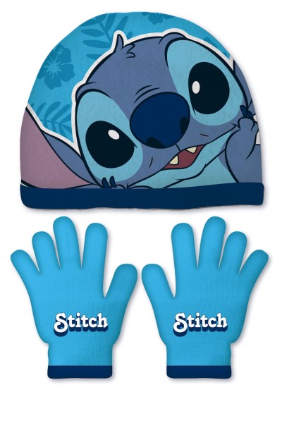 Pack gorro y guantes azul Stitch