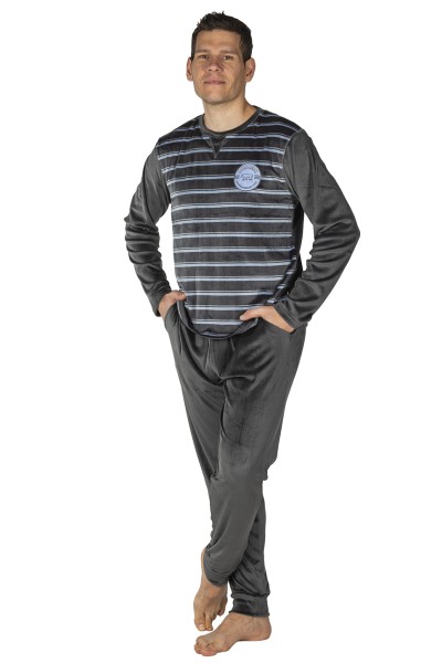 Pijama hombre terciopelo gris rayas Javier Golmar