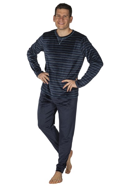 Pijama hombre terciopelo a rayas marino Javier Golmar