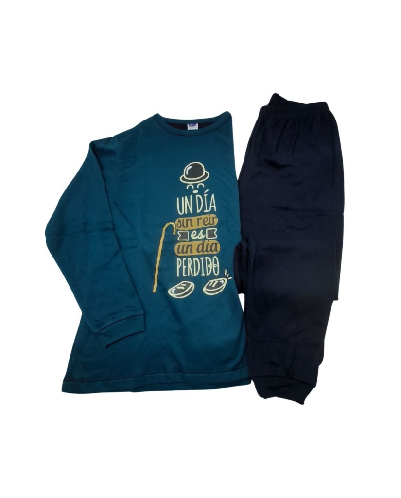Pijama hombre de algodón "Un día sin reír es un día perdido"