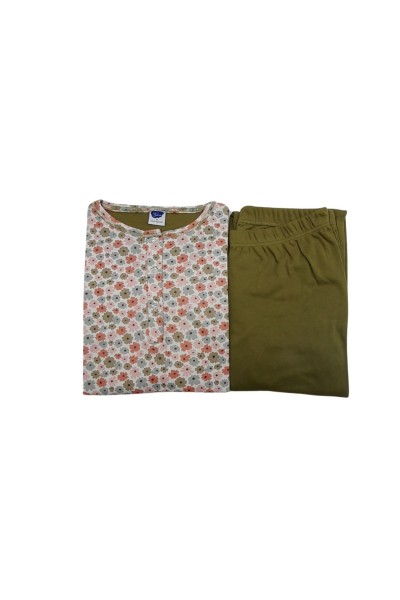Pijama mujer algodón flores verde