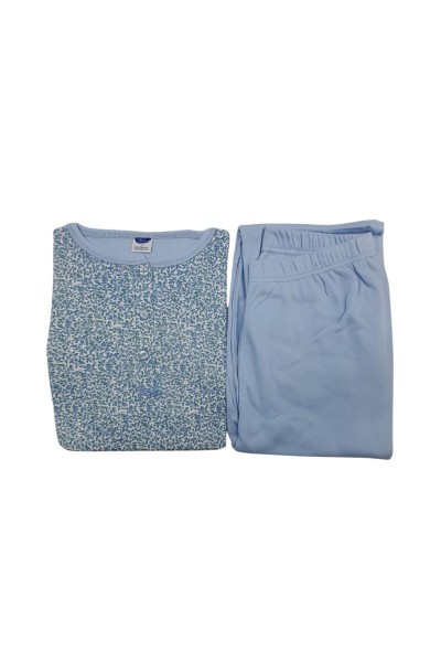 Pijama mujer de algodón flores azul
