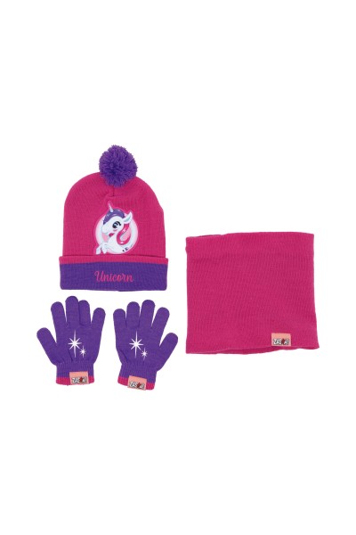 Pack de gorro, cuello y guantes con dibujo de Unicornio