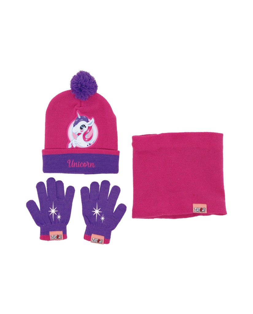 Pack de gorro, cuello y guantes con dibujo de Unicornio