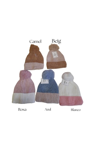 Gorro adulto bicolor con pompón