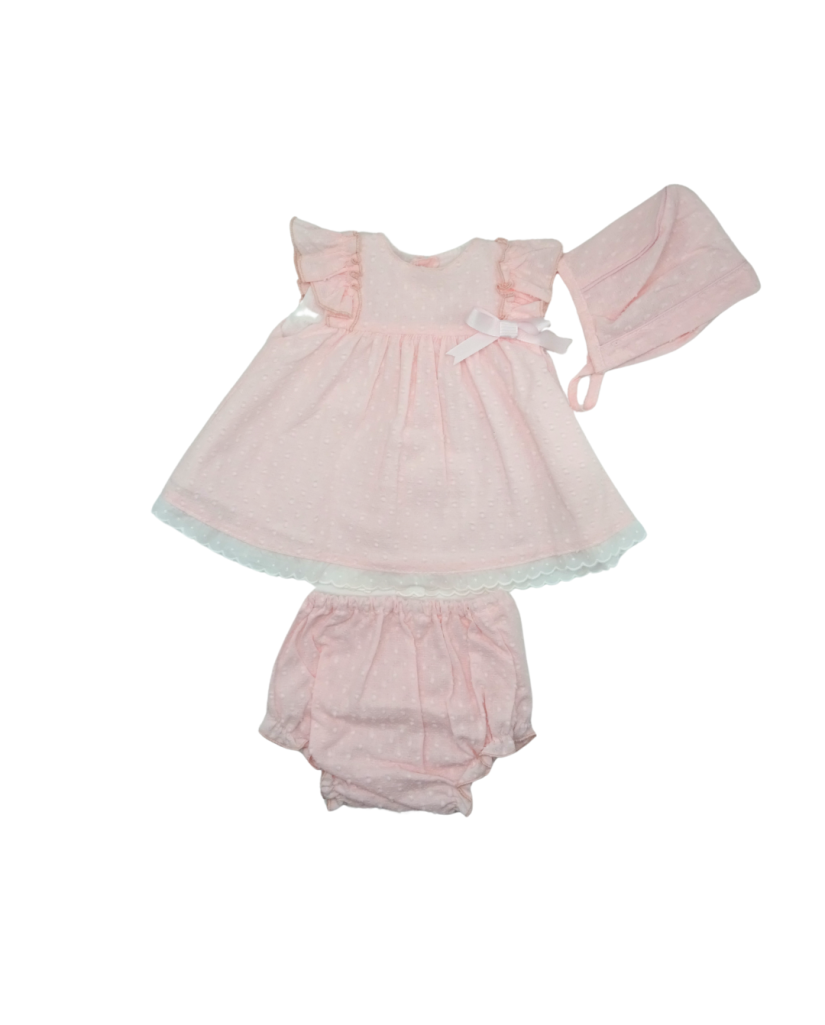 Vestido con braguita y capota topos rosa-Babyferr