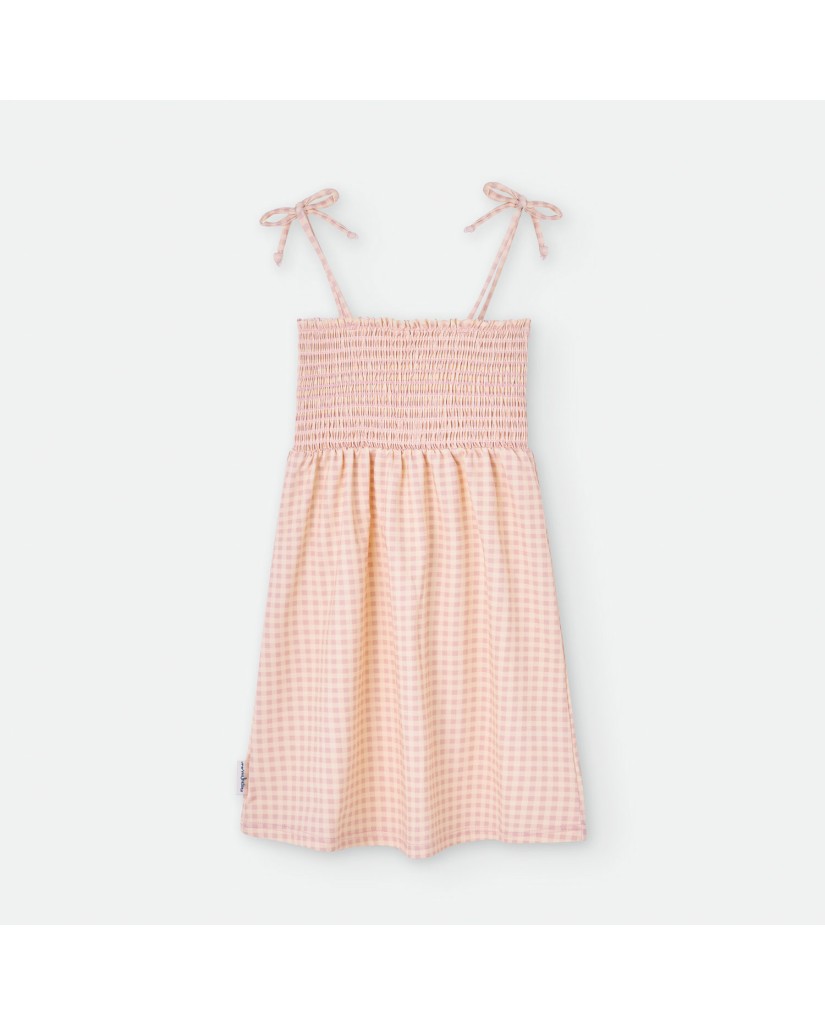 Vestido infantil fruncido salmón "Vichy Ibiza"