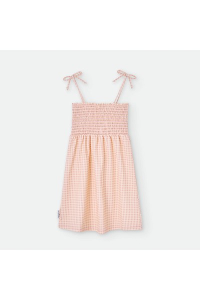 Vestido infantil fruncido salmón "Vichy Ibiza"