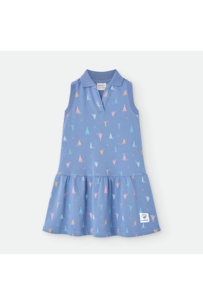 Vestido infantil piqué azul veleros