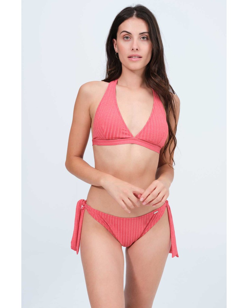 Bikini halter mujer textura rosa brillo Copa B