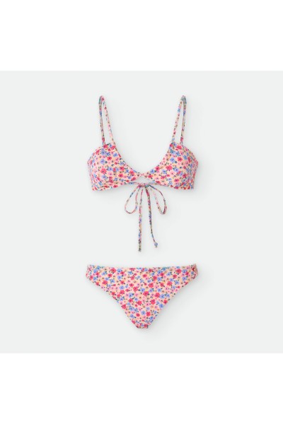 BIkini teen fucsia florecitas canalé "ROUGE BOUQUET"